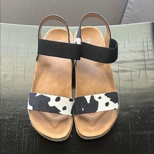 Refresh Black and White Cow Print Sandals